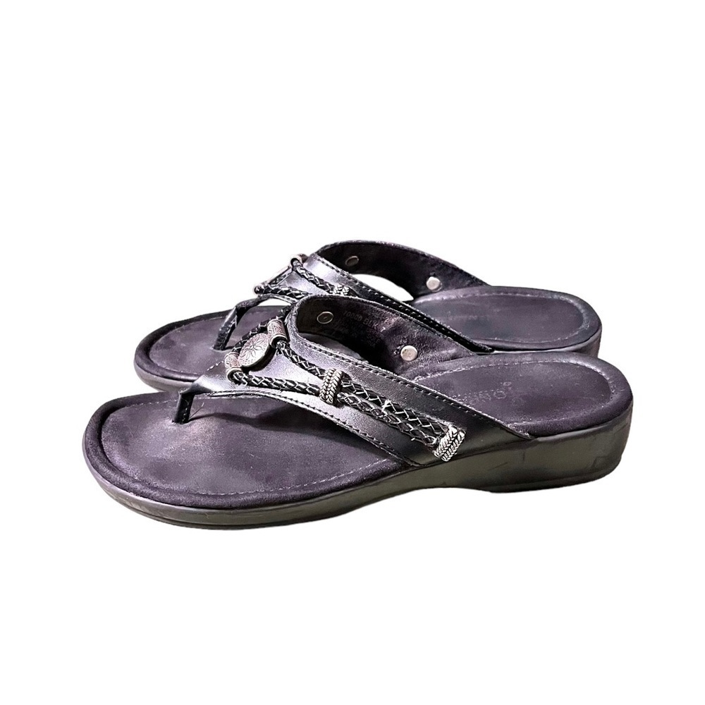 Minnetonka Silverthorne Leather Sandals Size 7 Black - Picture 2 of 6